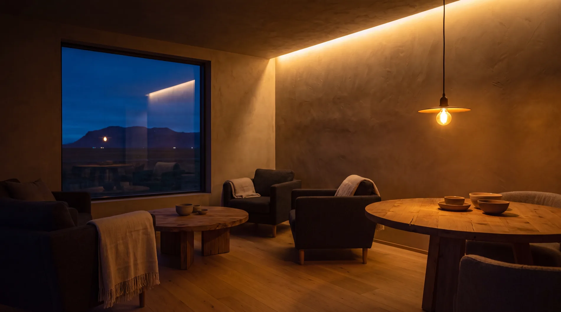 Living room under 1800 K circadian evening light