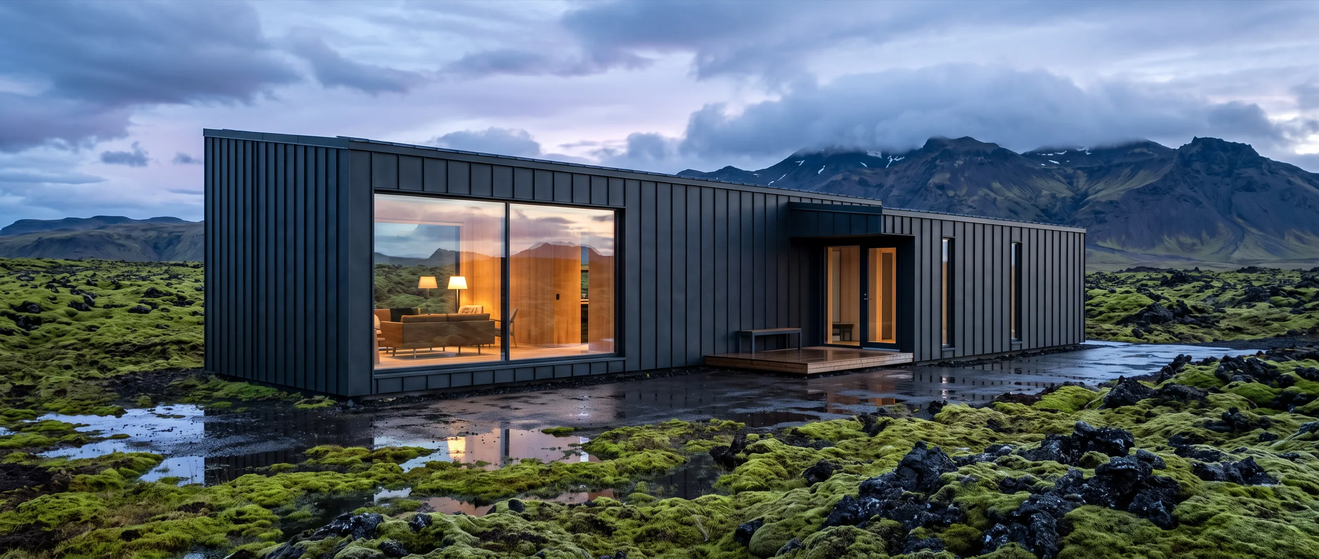 An Atlantis on Icelandic moss and lava at late evening